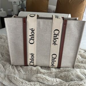 Chloe Woody Tote Large - Cream and Brown Tote Bag